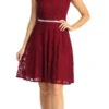 Celavie 6529s Short A-Line Lace Dress Cap Sleeves(Celavie 6529 Short A Line Lace Dress Cap Sleeves) -Dress Promotion Store 6529 burgundy front