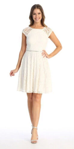 Celavie 6529s Short A-Line Lace Dress Cap Sleeves(Celavie 6529 Short A Line Lace Dress Cap Sleeves) -Dress Promotion Store 6529 off white