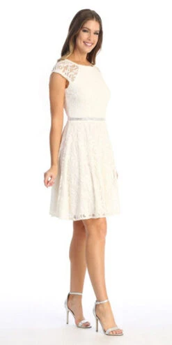 Celavie 6529s Short A-Line Lace Dress Cap Sleeves(Celavie 6529 Short A Line Lace Dress Cap Sleeves) -Dress Promotion Store 6529 off white side