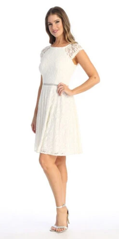 Celavie 6529s Short A-Line Lace Dress Cap Sleeves(Celavie 6529 Short A Line Lace Dress Cap Sleeves) -Dress Promotion Store 6529 off white side2