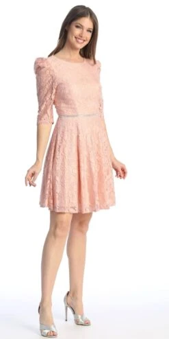 Celavie 6530-S Short A-Line Lace Dress With Mid-Length Sleeves(Celavie 6530s Short A Line Lace Dress With Mid Length Sleeves) -Dress Promotion Store 6530 SBlush1 e6f2971d d814 4f80 b4f2 ca8b25edca14