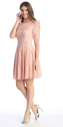 Celavie 6530-S Short A-Line Lace Dress With Mid-Length Sleeves(Celavie 6530s Short A Line Lace Dress With Mid Length Sleeves) -Dress Promotion Store 6530 SBlush2 d96b3700 61cc 4751 9dde 2ce435ed2bd4