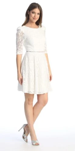 Celavie 6530-S Short A-Line Lace Dress With Mid-Length Sleeves(Celavie 6530s Short A Line Lace Dress With Mid Length Sleeves) -Dress Promotion Store 6530 SOffWhite1