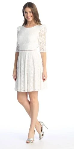 Celavie 6530-S Short A-Line Lace Dress With Mid-Length Sleeves(Celavie 6530s Short A Line Lace Dress With Mid Length Sleeves) -Dress Promotion Store 6530 SOffWhite2