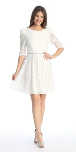 Celavie 6530-S Short A-Line Lace Dress With Mid-Length Sleeves(Celavie 6530s Short A Line Lace Dress With Mid Length Sleeves) -Dress Promotion Store 6530 SOffWhite 51273140 96ae 4ca3 aef6 25e940c911ec