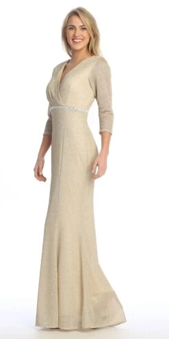 Celavie 6532-L Long Fitted Sheath Glitter Knit Dress V-Neckline(Celavie 6532 L Long Fitted Sheath Glitter Knit Dress V Neckline) -Dress Promotion Store 6532 LChampLeft