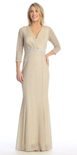 Celavie 6532-L Long Fitted Sheath Glitter Knit Dress V-Neckline(Celavie 6532 L Long Fitted Sheath Glitter Knit Dress V Neckline) -Dress Promotion Store 6532 LChampagne