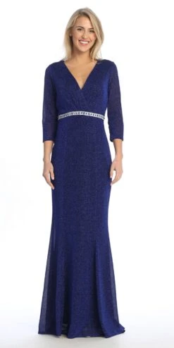Celavie 6532-L Long Fitted Sheath Glitter Knit Dress V-Neckline(Celavie 6532 L Long Fitted Sheath Glitter Knit Dress V Neckline) -Dress Promotion Store 6532 LRoyal