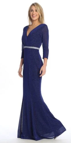 Celavie 6532-L Long Fitted Sheath Glitter Knit Dress V-Neckline(Celavie 6532 L Long Fitted Sheath Glitter Knit Dress V Neckline) -Dress Promotion Store 6532 LRoyalLeft