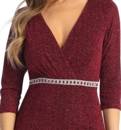 Celavie 6532-L Long Fitted Sheath Glitter Knit Dress V-Neckline(Celavie 6532 L Long Fitted Sheath Glitter Knit Dress V Neckline) -Dress Promotion Store 6532 L celavie burgundy zoom