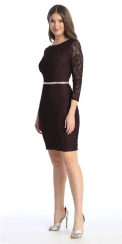 Celavie 6536-S Short Lace Dress Long Sleeves With Rhinestones(Celavie 6536s Short Lace Dress Long Sleeves With Rhinestones) -Dress Promotion Store 6536 SBlack
