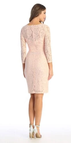 Celavie 6536-S Short Lace Dress Long Sleeves With Rhinestones(Celavie 6536s Short Lace Dress Long Sleeves With Rhinestones) -Dress Promotion Store 6536 SBlushB