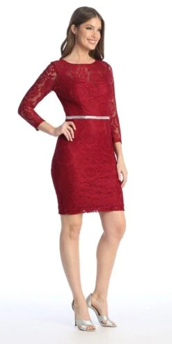 Celavie 6536-S Short Lace Dress Long Sleeves With Rhinestones(Celavie 6536s Short Lace Dress Long Sleeves With Rhinestones) -Dress Promotion Store 6536 SBurg1