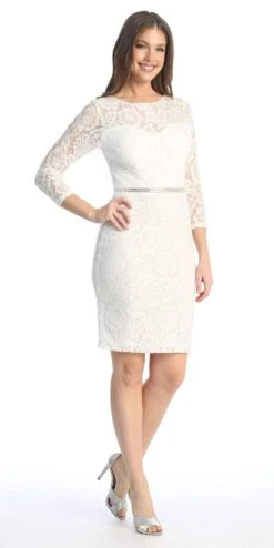 Celavie 6536-S Short Lace Dress Long Sleeves With Rhinestones(Celavie 6536s Short Lace Dress Long Sleeves With Rhinestones) -Dress Promotion Store 6536 SOffWhite1