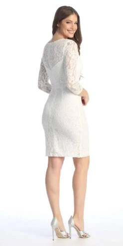 Celavie 6536-S Short Lace Dress Long Sleeves With Rhinestones(Celavie 6536s Short Lace Dress Long Sleeves With Rhinestones) -Dress Promotion Store 6536 SOffWhite3