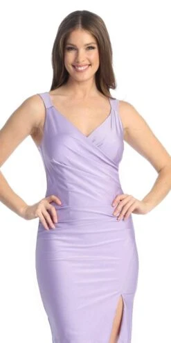 Celavie 6540-L Long Column Gown Ruched Bodice With Slit(Celavie 6540l Long Column Gown Ruched Bodice With Slit) -Dress Promotion Store 6540 LLilac