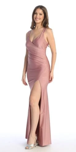 Celavie 6540-L Long Column Gown Ruched Bodice With Slit(Celavie 6540l Long Column Gown Ruched Bodice With Slit) -Dress Promotion Store 6540 LMauve2