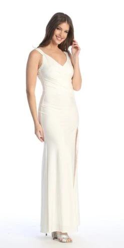 Celavie 6540-L Long Column Gown Ruched Bodice With Slit(Celavie 6540l Long Column Gown Ruched Bodice With Slit) -Dress Promotion Store 6540 LOffWhite1