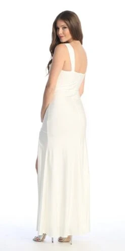 Celavie 6540-L Long Column Gown Ruched Bodice With Slit(Celavie 6540l Long Column Gown Ruched Bodice With Slit) -Dress Promotion Store 6540 LOffWhite3