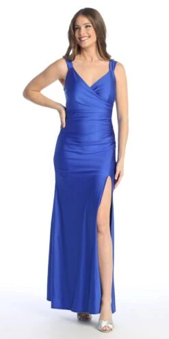 Celavie 6540-L Long Column Gown Ruched Bodice With Slit(Celavie 6540l Long Column Gown Ruched Bodice With Slit) -Dress Promotion Store 6540 LRoyal