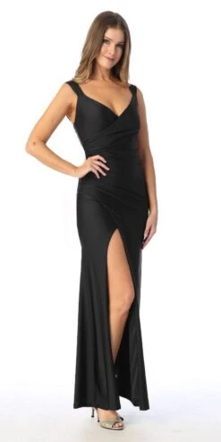 Celavie 6540-L Long Column Gown Ruched Bodice With Slit(Celavie 6540l Long Column Gown Ruched Bodice With Slit) -Dress Promotion Store 6540 black