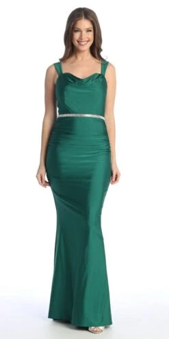Celavie 6546-L Long Mermaid Ruched Sleeveless Dress(Celavie 6546 Long Mermaid Ruched Sleeveless Dress) -Dress Promotion Store 6546 LHGreen