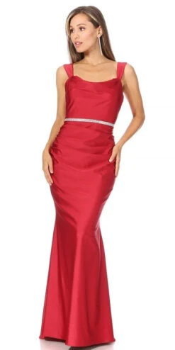 Celavie 6546-L Long Mermaid Ruched Sleeveless Dress(Celavie 6546 Long Mermaid Ruched Sleeveless Dress) -Dress Promotion Store 6546 RED L 0
