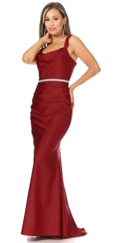 Celavie 6546-L Long Mermaid Ruched Sleeveless Dress(Celavie 6546 Long Mermaid Ruched Sleeveless Dress) -Dress Promotion Store 6546 burgundy