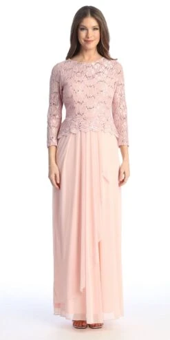 Celavie 6550-L Full Length Long Sleeve Evening Gown Lace Top High Neck(Celavie 6550 L Full Length Long Sleeve Evening Gown Lace Top High Neck)