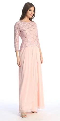 Celavie 6550-L Full Length Long Sleeve Evening Gown Lace Top High Neck(Celavie 6550 L Full Length Long Sleeve Evening Gown Lace Top High Neck) -Dress Promotion Store 6550 LBlush1