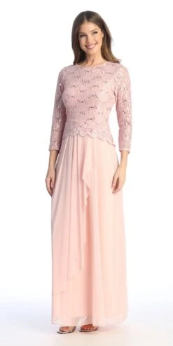 Celavie 6550-L Full Length Long Sleeve Evening Gown Lace Top High Neck(Celavie 6550 L Full Length Long Sleeve Evening Gown Lace Top High Neck) -Dress Promotion Store 6550 LBlush2