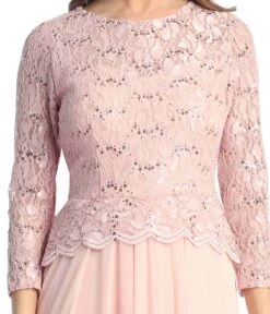 Celavie 6550-L Full Length Long Sleeve Evening Gown Lace Top High Neck(Celavie 6550 L Full Length Long Sleeve Evening Gown Lace Top High Neck) -Dress Promotion Store 6550 LBlushD