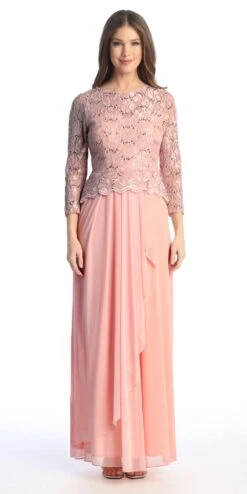 Celavie 6550-L Full Length Long Sleeve Evening Gown Lace Top High Neck(Celavie 6550 L Full Length Long Sleeve Evening Gown Lace Top High Neck) -Dress Promotion Store 6550 LMauve