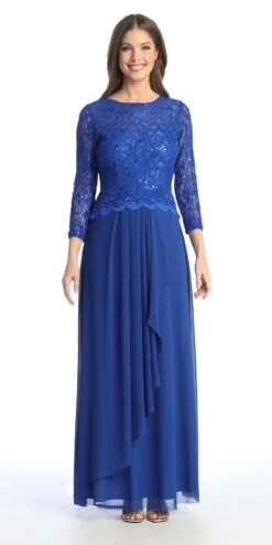 Celavie 6550-L Full Length Long Sleeve Evening Gown Lace Top High Neck(Celavie 6550 L Full Length Long Sleeve Evening Gown Lace Top High Neck) -Dress Promotion Store 6550 LRoyal