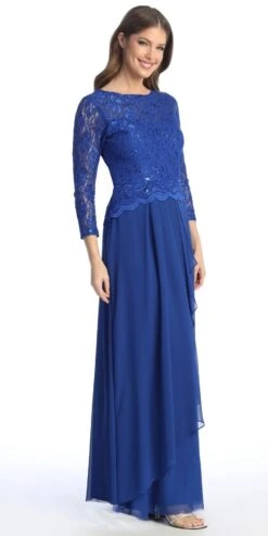 Celavie 6550-L Full Length Long Sleeve Evening Gown Lace Top High Neck(Celavie 6550 L Full Length Long Sleeve Evening Gown Lace Top High Neck) -Dress Promotion Store 6550 LRoyal1