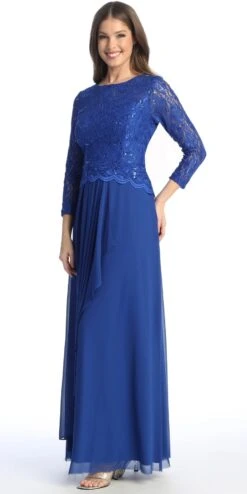 Celavie 6550-L Full Length Long Sleeve Evening Gown Lace Top High Neck(Celavie 6550 L Full Length Long Sleeve Evening Gown Lace Top High Neck) -Dress Promotion Store 6550 LRoyal2