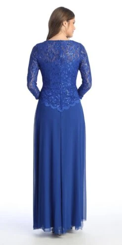 Celavie 6550-L Full Length Long Sleeve Evening Gown Lace Top High Neck(Celavie 6550 L Full Length Long Sleeve Evening Gown Lace Top High Neck) -Dress Promotion Store 6550 LRoyal3