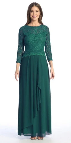 Celavie 6550-L Full Length Long Sleeve Evening Gown Lace Top High Neck(Celavie 6550 L Full Length Long Sleeve Evening Gown Lace Top High Neck) -Dress Promotion Store 6550 L hunter green