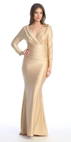 Celavie 6551-L Fitted Mermaid Ruched Long Sleeve Dress(Celavie 6551l Fitted Mermaid Ruched Long Sleeve Dress) 30 Celavie 6551-L Fitted Mermaid Ruched Long Sleeve Dress(Celavie 6551l Fitted Mermaid Ruched Long Sleeve Dress) -Dress Promotion Store 6551 LChampagne