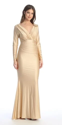 Celavie 6551-L Fitted Mermaid Ruched Long Sleeve Dress(Celavie 6551l Fitted Mermaid Ruched Long Sleeve Dress) 32 Celavie 6551-L Fitted Mermaid Ruched Long Sleeve Dress(Celavie 6551l Fitted Mermaid Ruched Long Sleeve Dress) -Dress Promotion Store 6551 LChampagne1