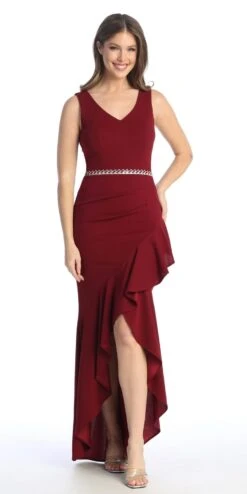 Celavie 6554-L Long Fitted Sleeveless Dress Ruffled Slit(Celavie 6554 L Long Fitted Sleeveless Dress Ruffled Slit) -Dress Promotion Store 6554 LBug