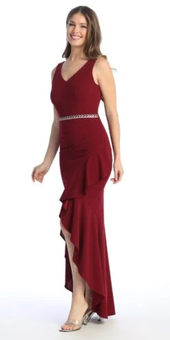 Celavie 6554-L Long Fitted Sleeveless Dress Ruffled Slit(Celavie 6554 L Long Fitted Sleeveless Dress Ruffled Slit) -Dress Promotion Store 6554 LBug2