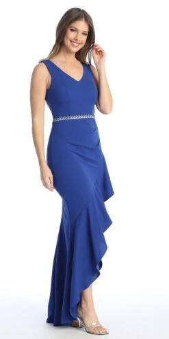 Celavie 6554-L Long Fitted Sleeveless Dress Ruffled Slit(Celavie 6554 L Long Fitted Sleeveless Dress Ruffled Slit) -Dress Promotion Store 6554 LRoyal1