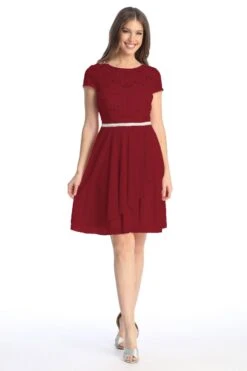 Celavie 6562-S Dress Cap Sleeve A-Line Knee Length Dress(Celavie 6562 S Dress Cap Sleeve A Line Knee Length Dress) -Dress Promotion Store 6562 S celavie burgundy