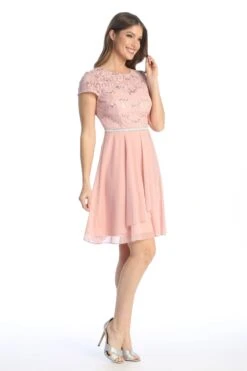 Celavie 6562-S Dress Cap Sleeve A-Line Knee Length Dress(Celavie 6562 S Dress Cap Sleeve A Line Knee Length Dress) -Dress Promotion Store 6562 SBlush1