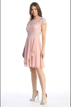 Celavie 6562-S Dress Cap Sleeve A-Line Knee Length Dress(Celavie 6562 S Dress Cap Sleeve A Line Knee Length Dress) -Dress Promotion Store 6562 SBlush2