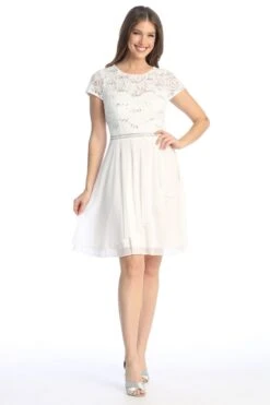 Celavie 6562-S Dress Cap Sleeve A-Line Knee Length Dress(Celavie 6562 S Dress Cap Sleeve A Line Knee Length Dress) -Dress Promotion Store 6562 SOffWhite