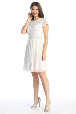 Celavie 6562-S Dress Cap Sleeve A-Line Knee Length Dress(Celavie 6562 S Dress Cap Sleeve A Line Knee Length Dress) -Dress Promotion Store 6562 SOffWhite2