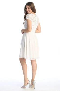 Celavie 6562-S Dress Cap Sleeve A-Line Knee Length Dress(Celavie 6562 S Dress Cap Sleeve A Line Knee Length Dress) -Dress Promotion Store 6562 SOffWhite3