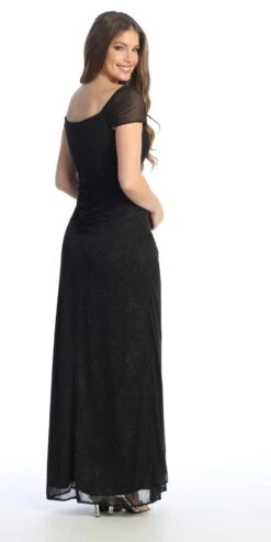 Celavie 6565-L Long Column Gathered Waistline Short Cap Sleeve Dress(Celavie 6565 L Long Column Gathered Waistline Short Cap Sleeve Dress) -Dress Promotion Store 6565 LBlack3